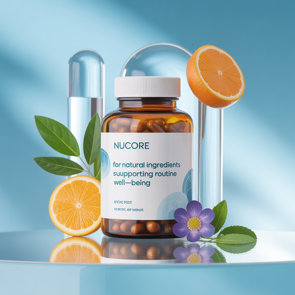 NuCore supplement bottle product render with gradient label